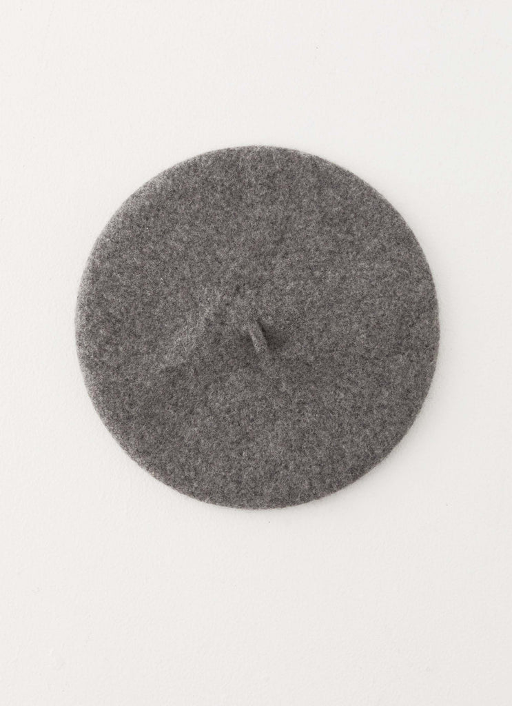 Womens Lyon Beret in the colour Grey in front of a light grey background