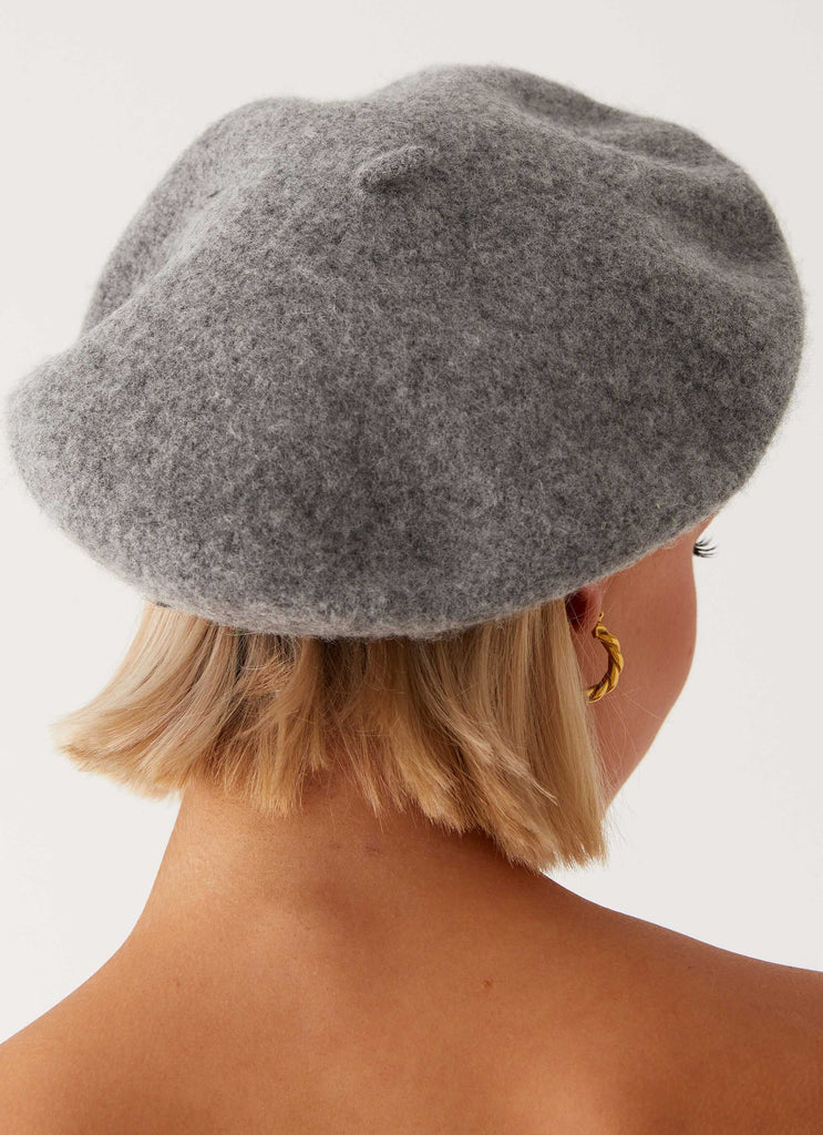 Womens Lyon Beret in the colour Grey in front of a light grey background