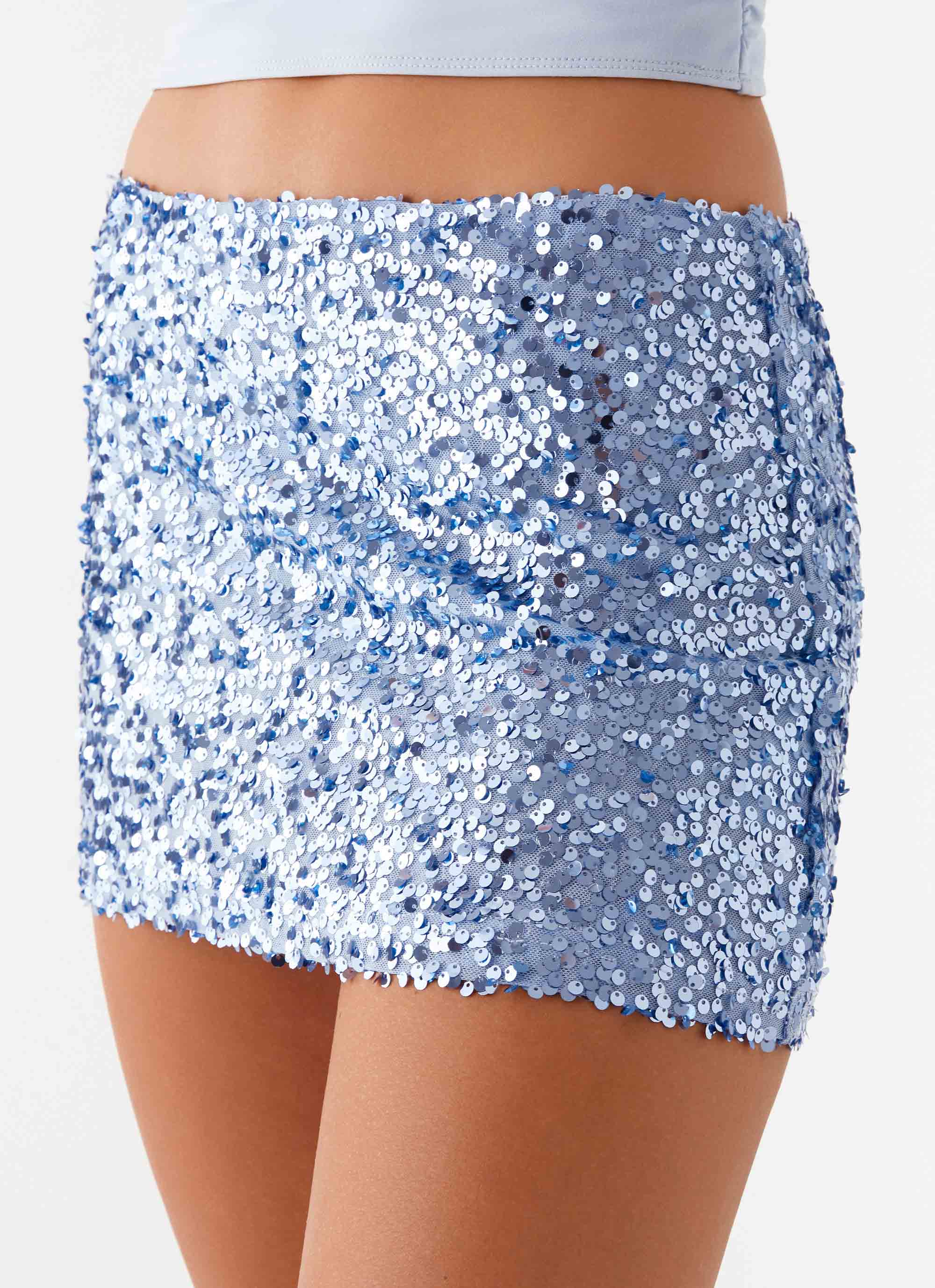 Made For You Low Rise Sequin Mini Skirt Blue