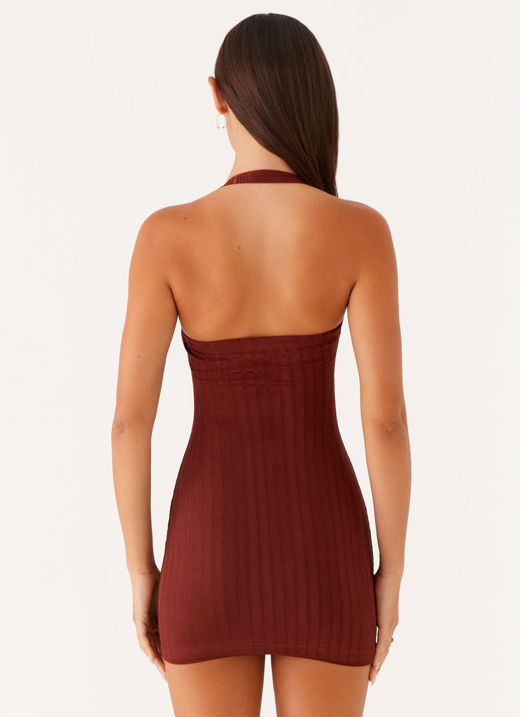 Magda Ribbed Mini Dress - Brown