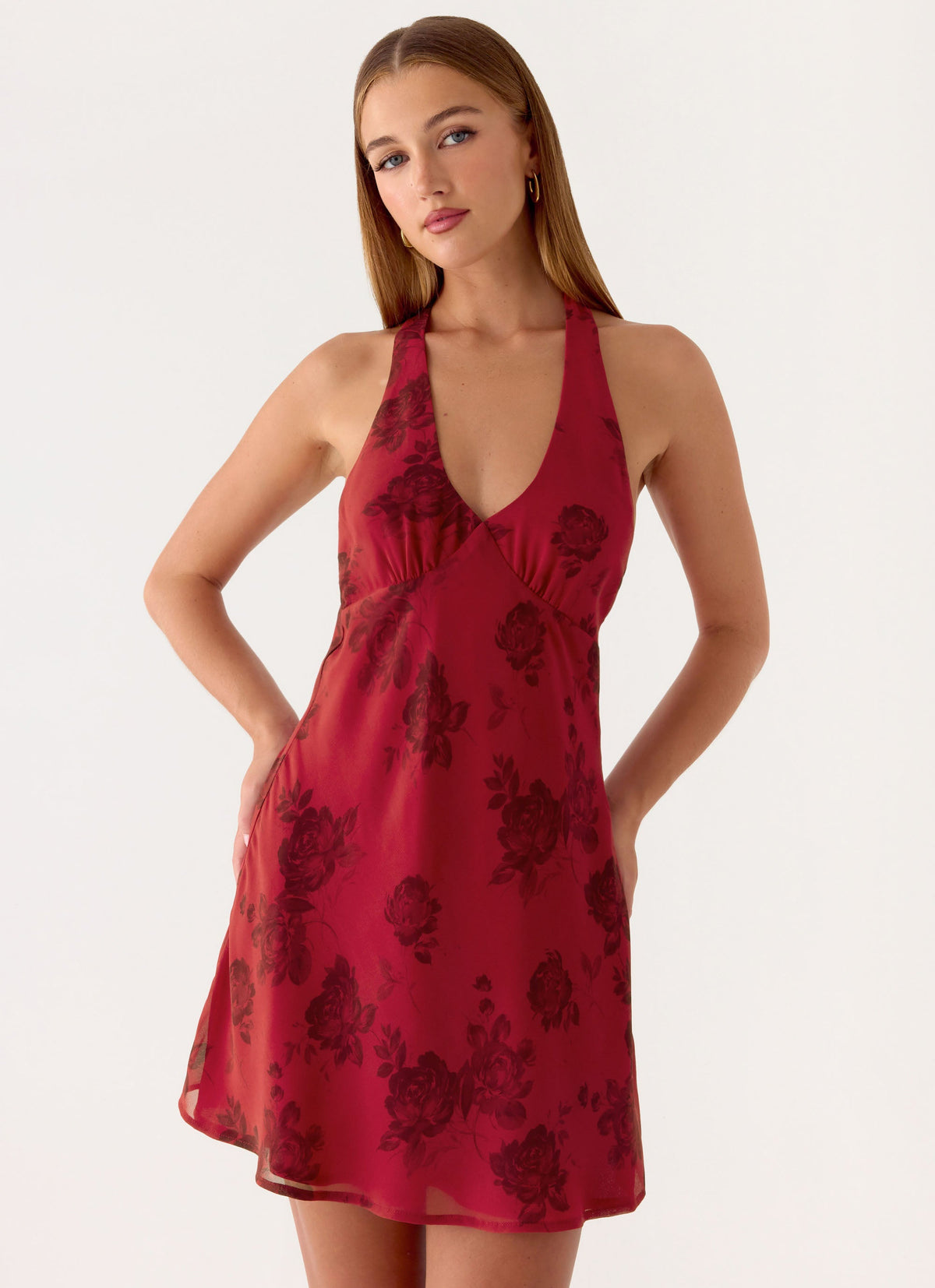 magnolia violet mini dress type: Dress Oiumov Summer Dresses for Style:Rose Dress-GUC Featuring a halter neckline