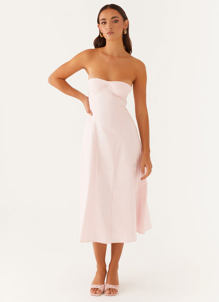 pink strapless midi dress Maika Strapless Midi Dress