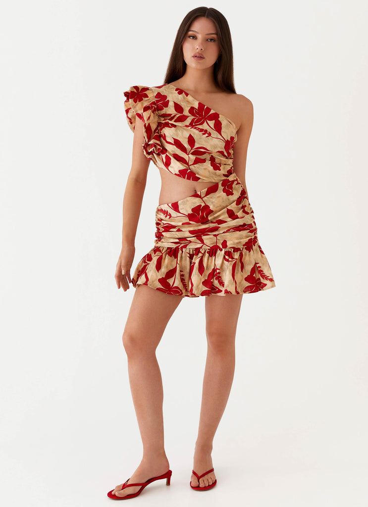 Maisie Linen Mini Dress - Red Green Floral Peppermayo US Maisie Linen Mini Dress - Red Green Floral Peppermayo US