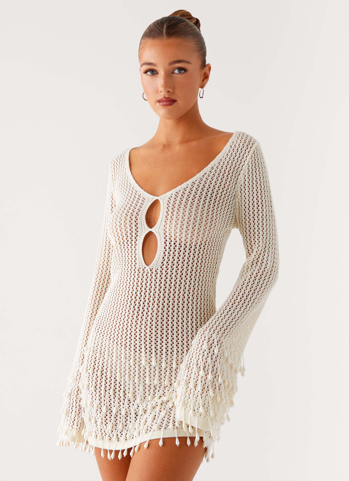 Majestic Beaded Crochet Mini Dress