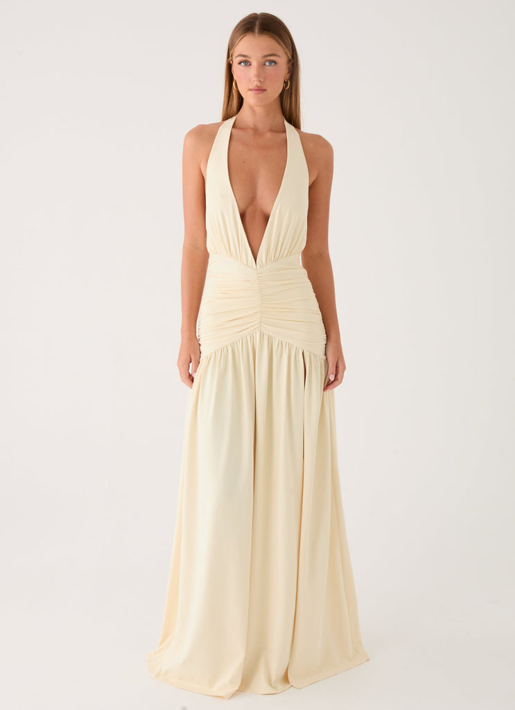 Makena Halter Maxi Dress - Yellow Peppermayo US Makena Halter Maxi Dress - Yellow Peppermayo US