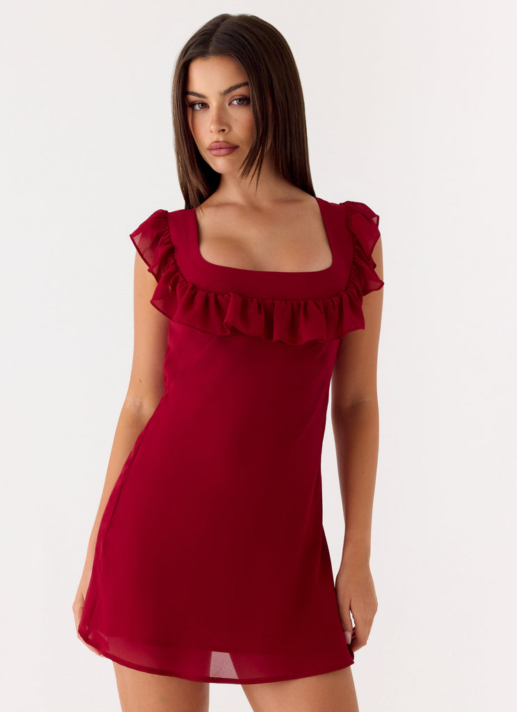 malia mini dress in red Malia Faux Leather Mini Dress - Burgundy