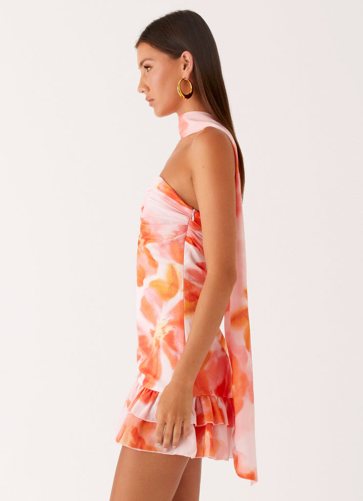 orange sicily flowers scarf mini dress Sunset Somewhere Scarf Mini Dress VICI