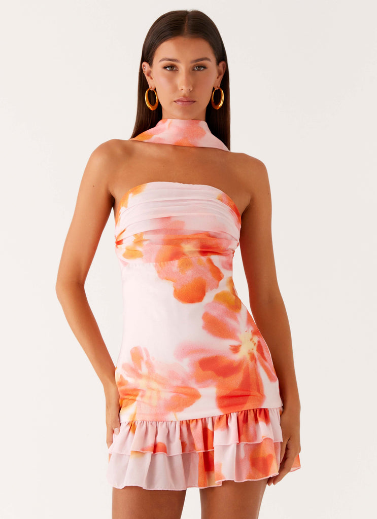 orange sicily flowers scarf mini dress JLUXLABEL Women's Romance Scarf Mini Dress
