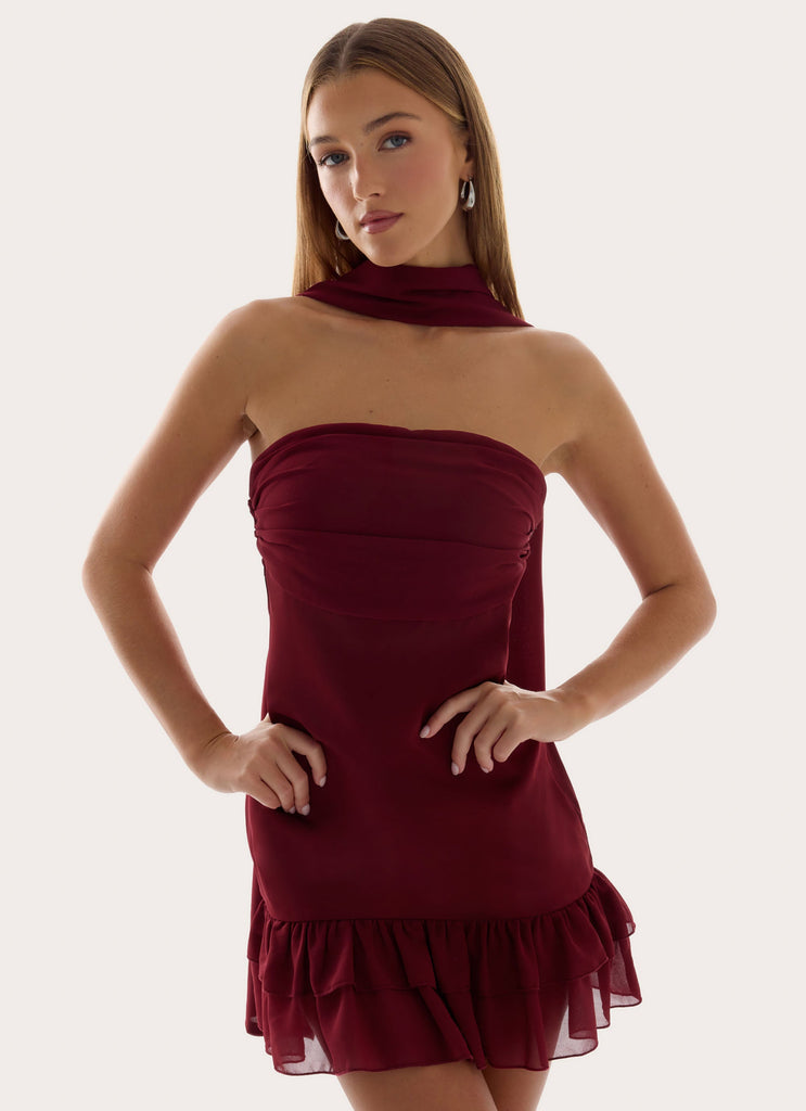 Manon Scarf Mini Dress - Deep Red Peppermayo US Manon Scarf Mini Dress - Deep Red Peppermayo US