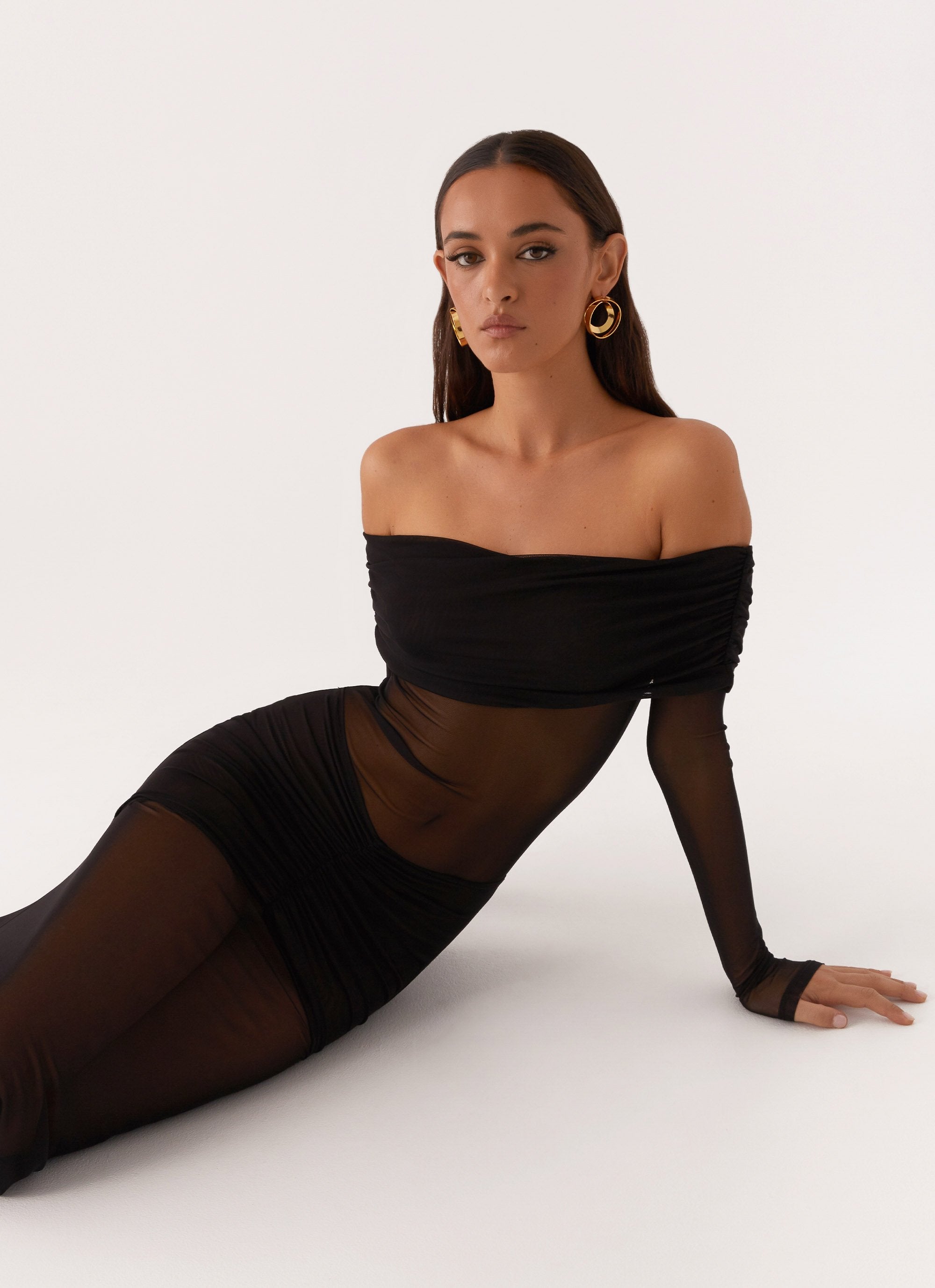 Maren Off Shoulder Maxi Dress - Black Peppermayo US Maren Off Shoulder Maxi Dress - Black Peppermayo US