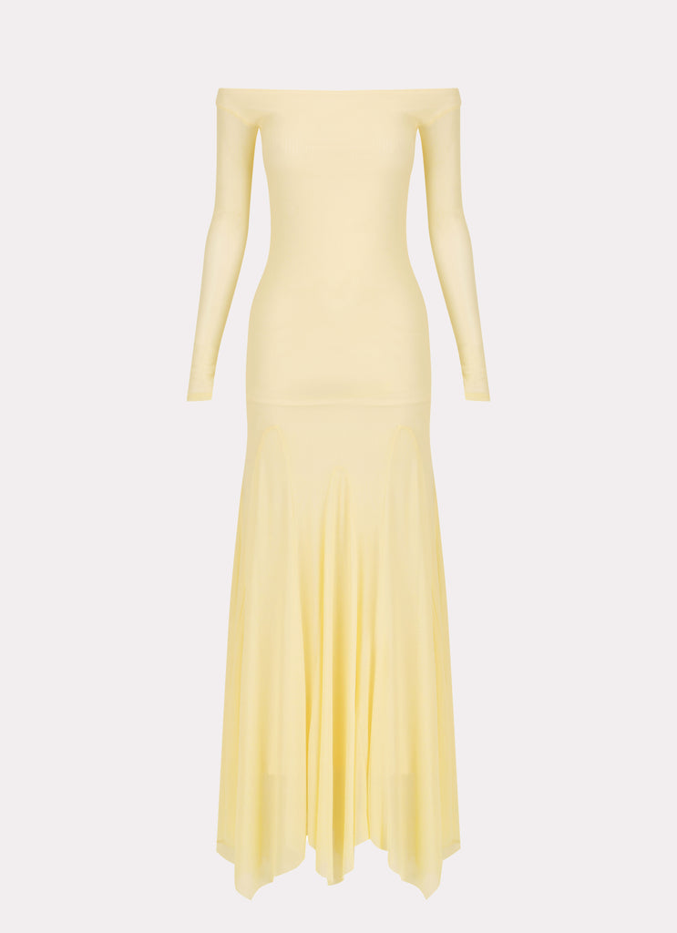 Womens Maribel Maxi Dress in the colour Yellow in front of a light grey background