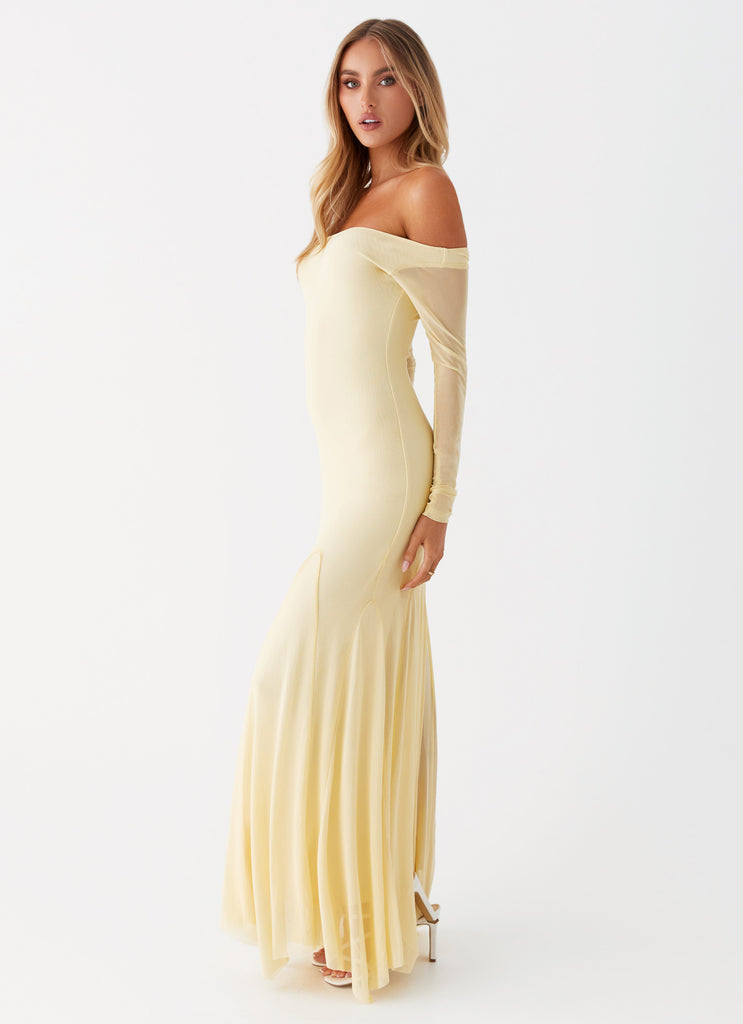 Womens Maribel Maxi Dress in the colour Yellow in front of a light grey background