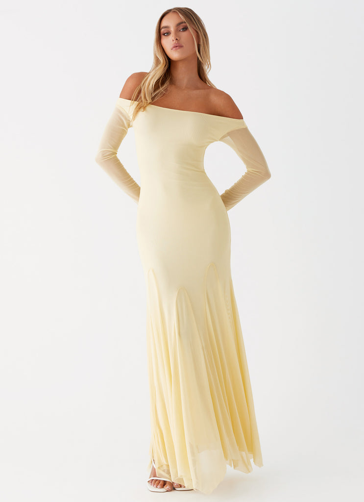 Womens Maribel Maxi Dress in the colour Yellow in front of a light grey background