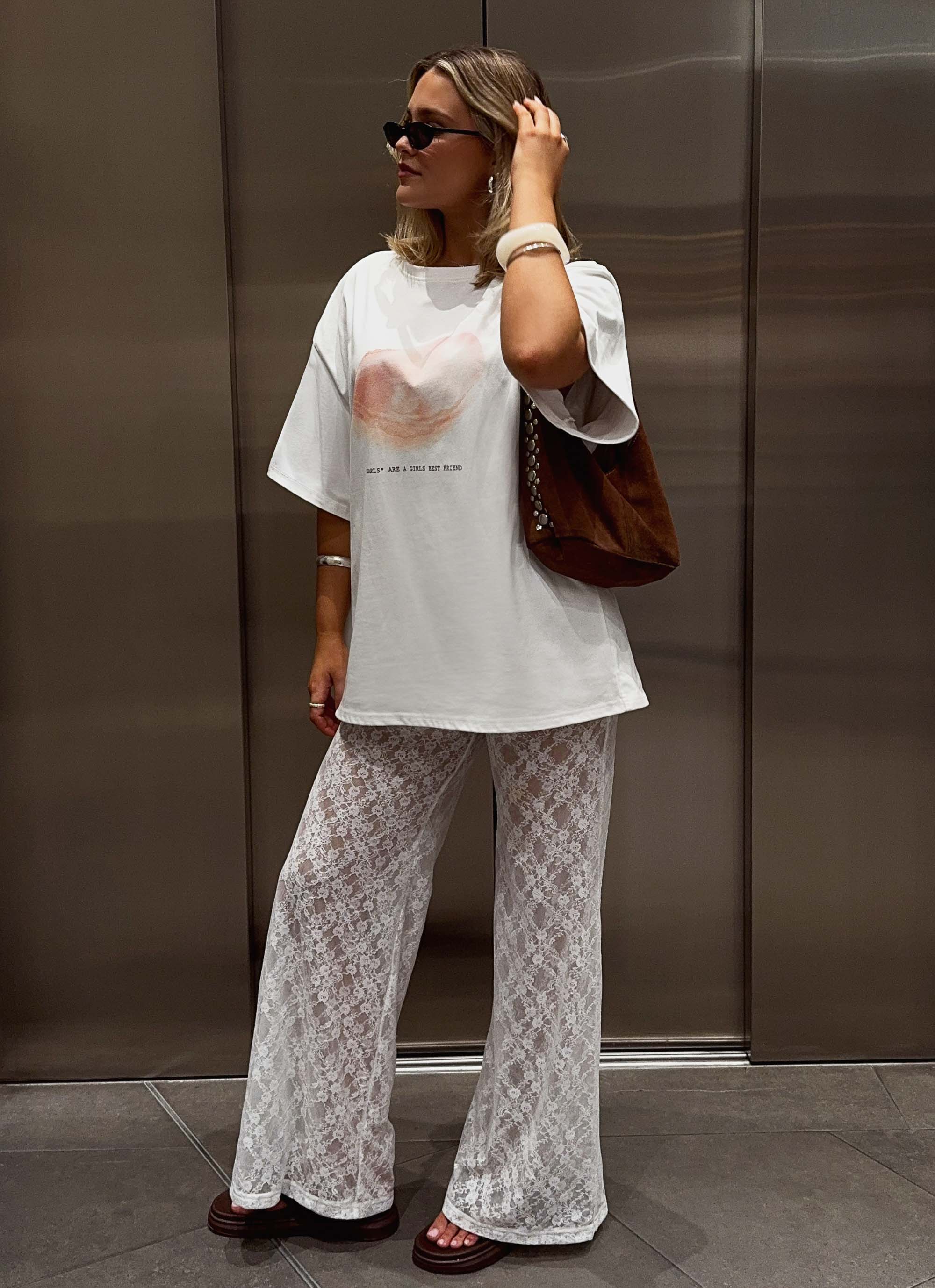 美品 gypsophila Floret Pants / White Off White Extra-Wide Full-Length Trousers - Georgia Pants