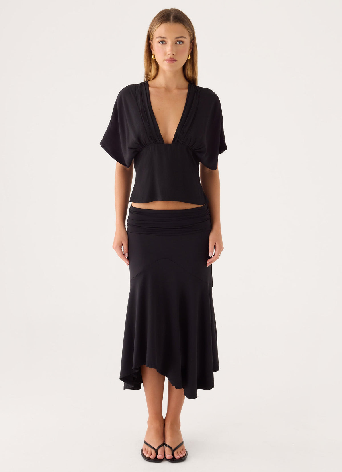 Maura Asymmetric Midi Skirt - Black