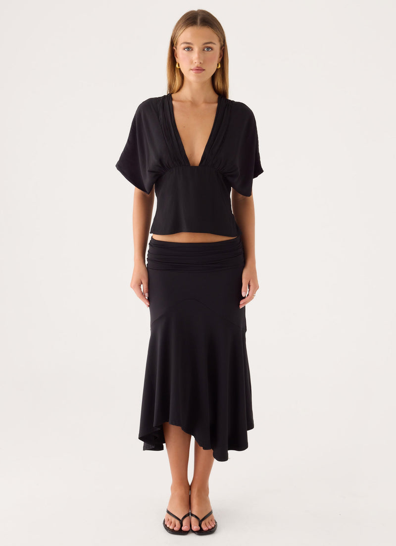 Maura Asymmetric Midi Skirt - Black