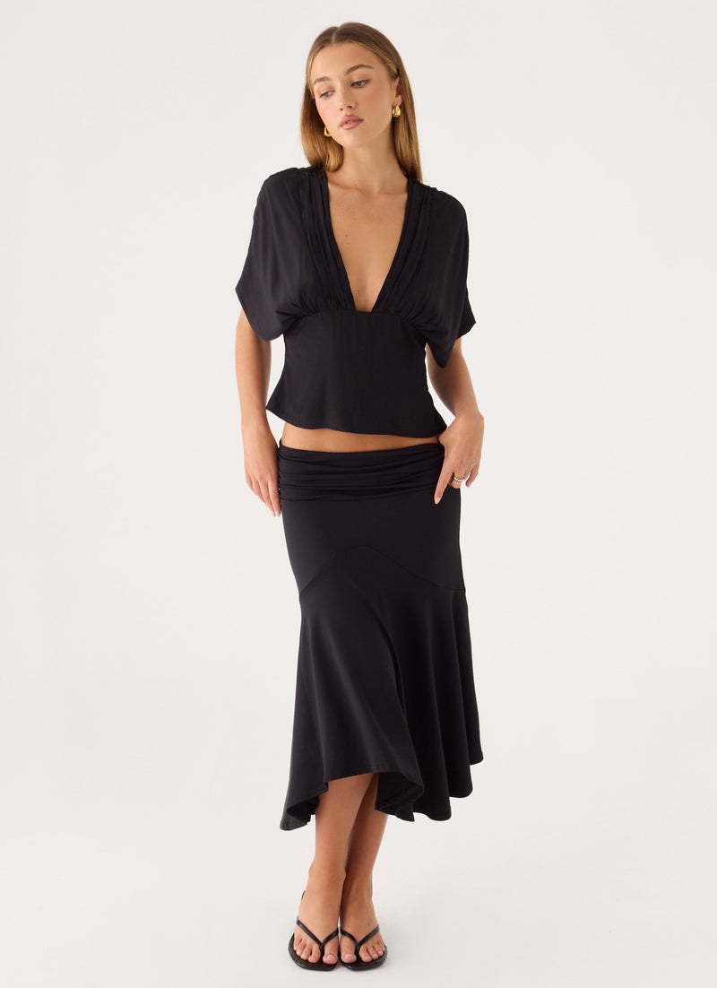 Maura Asymmetric Midi Skirt - Black