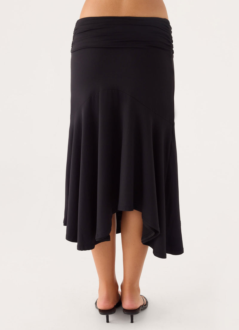Maura Asymmetric Midi Skirt - Black