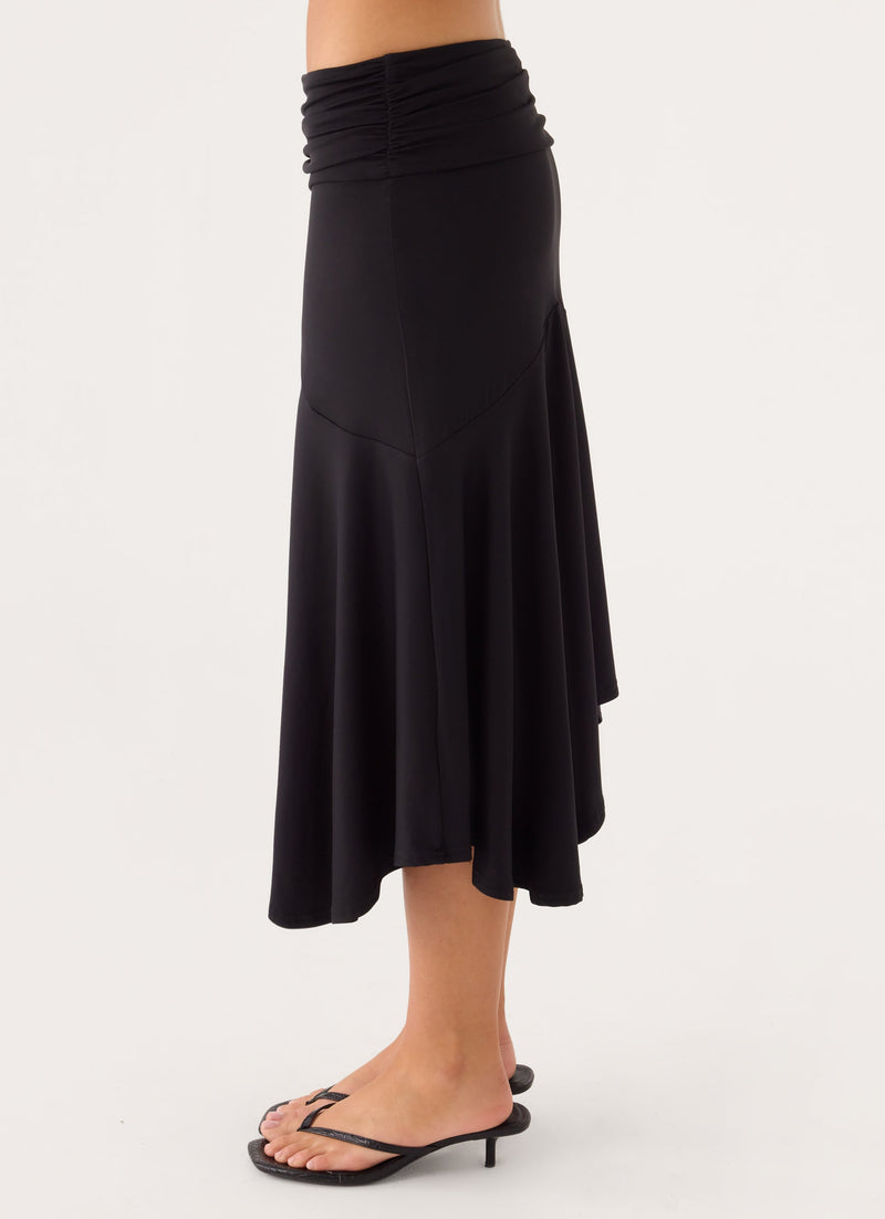 Maura Asymmetric Midi Skirt - Black