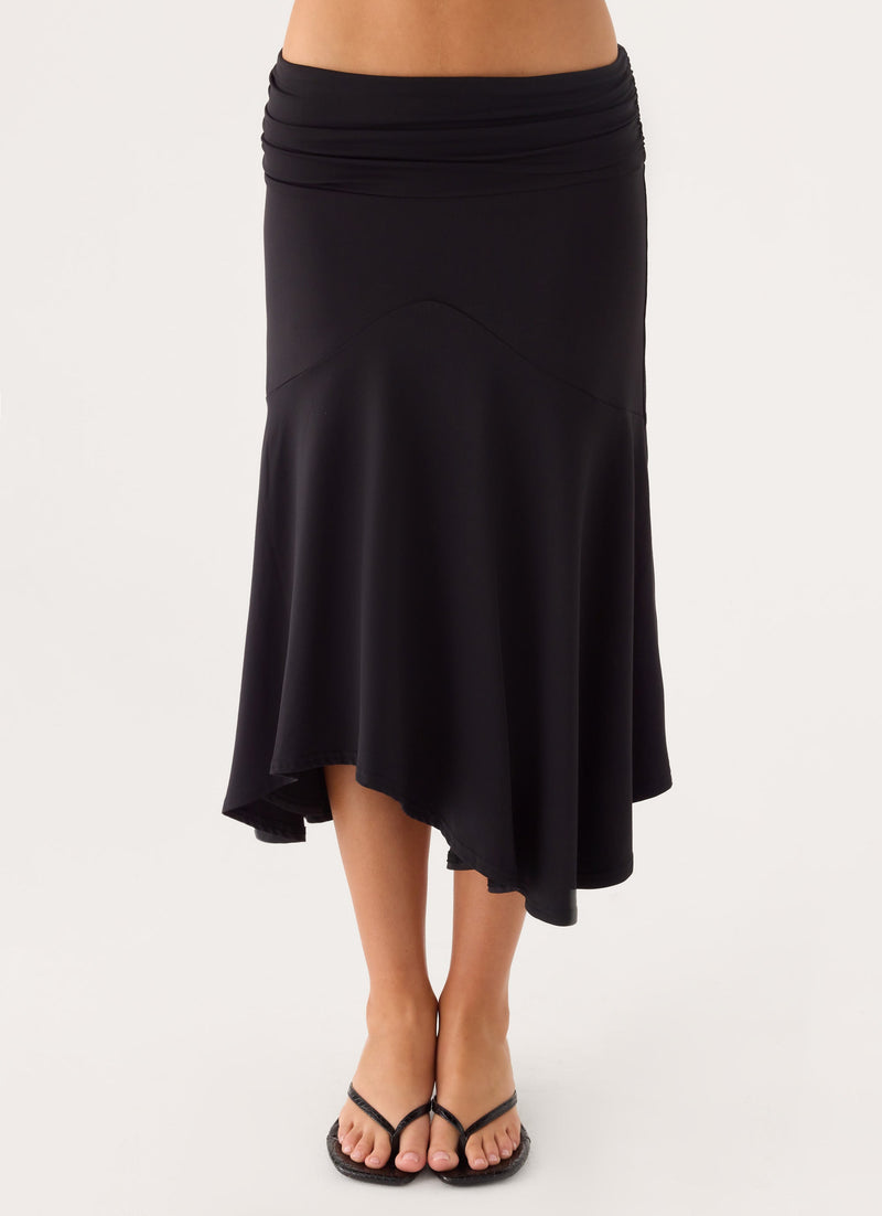 Maura Asymmetric Midi Skirt - Black