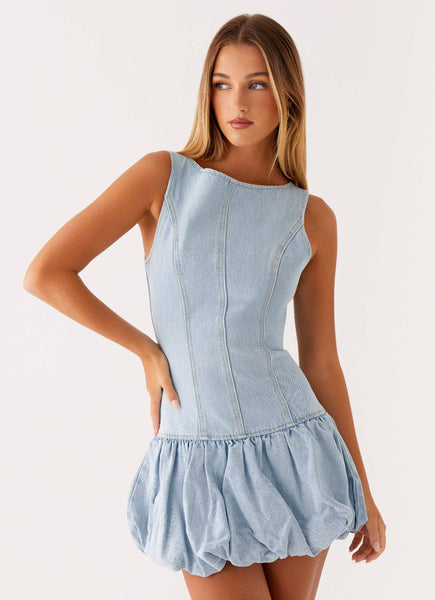 Meg Bubble Denim Mini Dress - Blue  Peppermayo US
