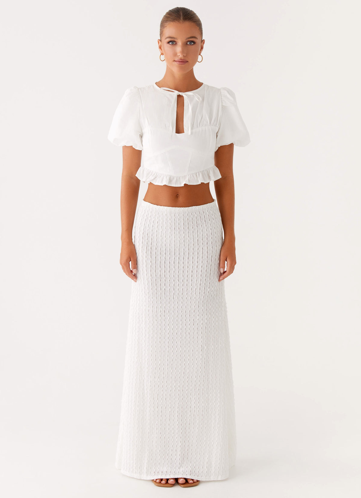 Megan Balloon Sleeve Top - White