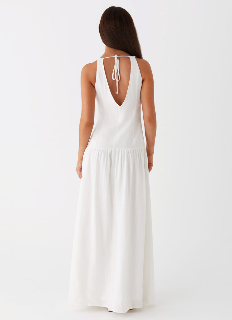 Womens Meggie Linen Maxi Dress in the colour White in front of a light grey background