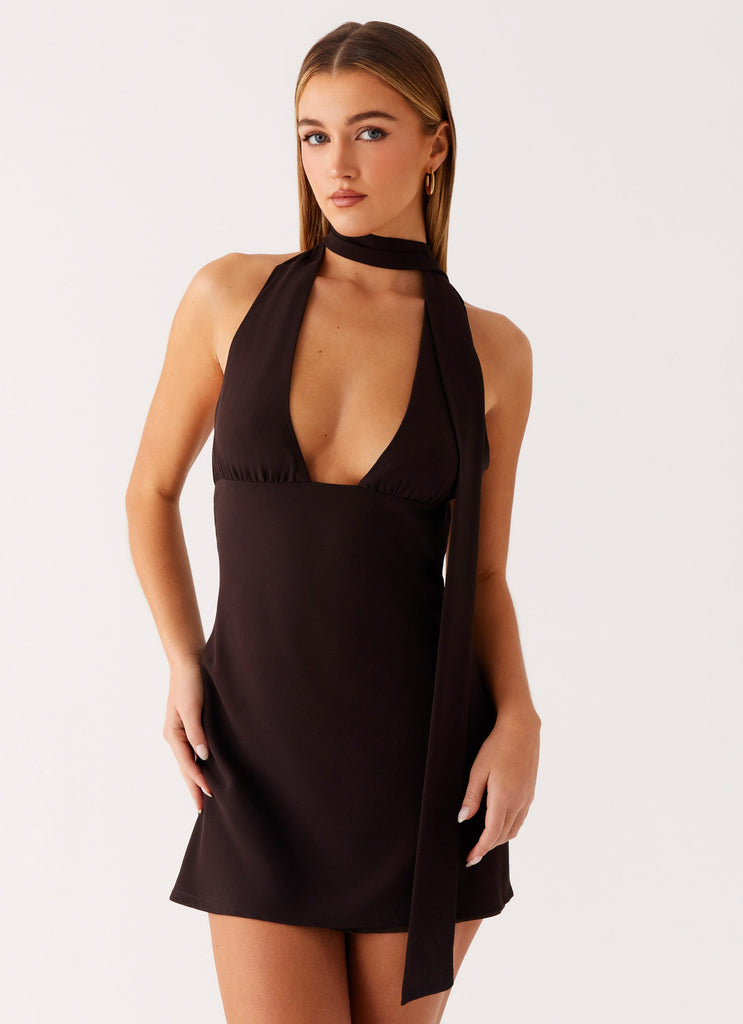 Melisande Scarf Neck Mini Dress - Cool Chocolate Peppermayo US Melisande Scarf Neck Mini Dress - Cool Chocolate Peppermayo US