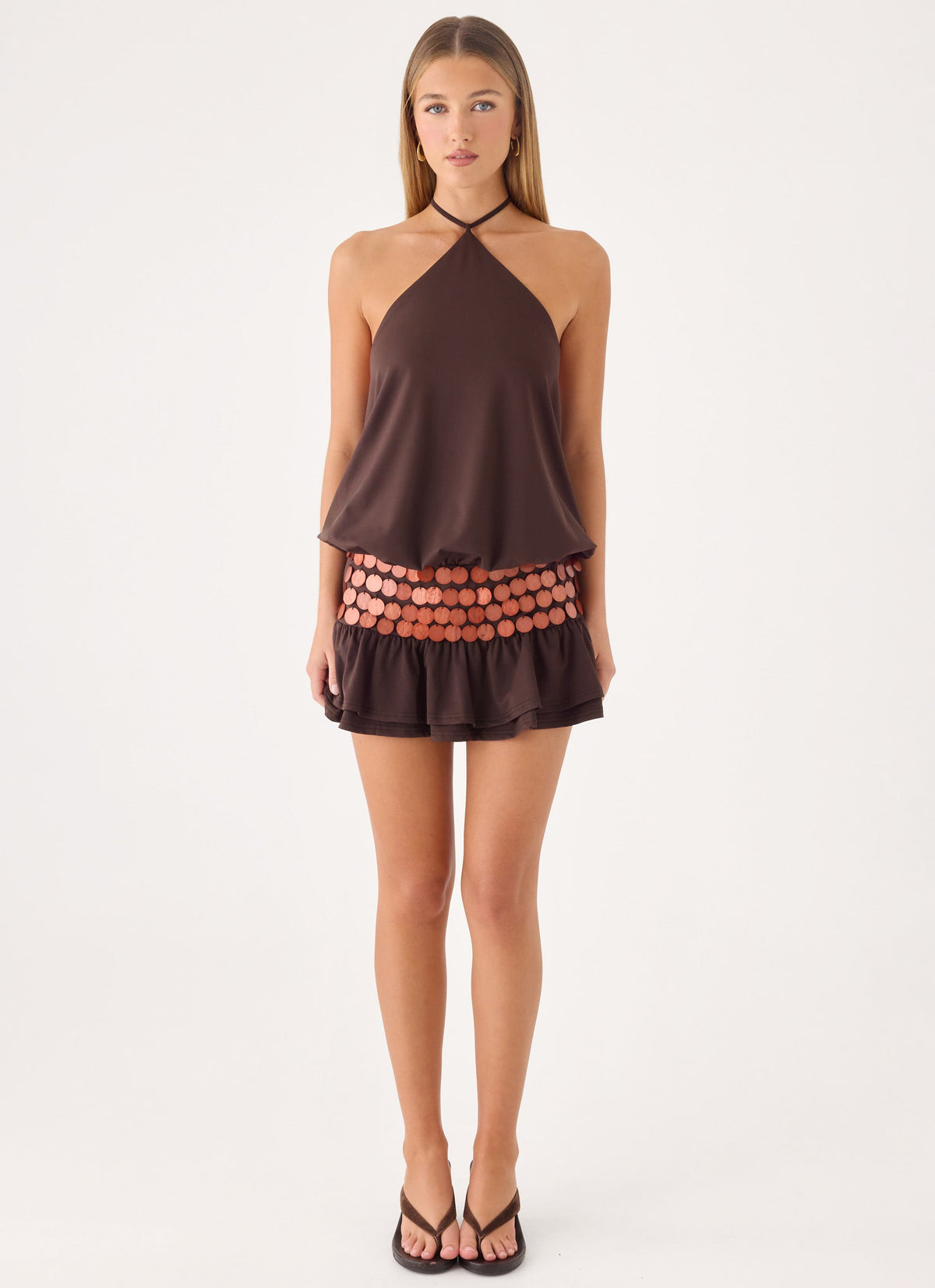 Melosa Beaded Halter Mini Dress