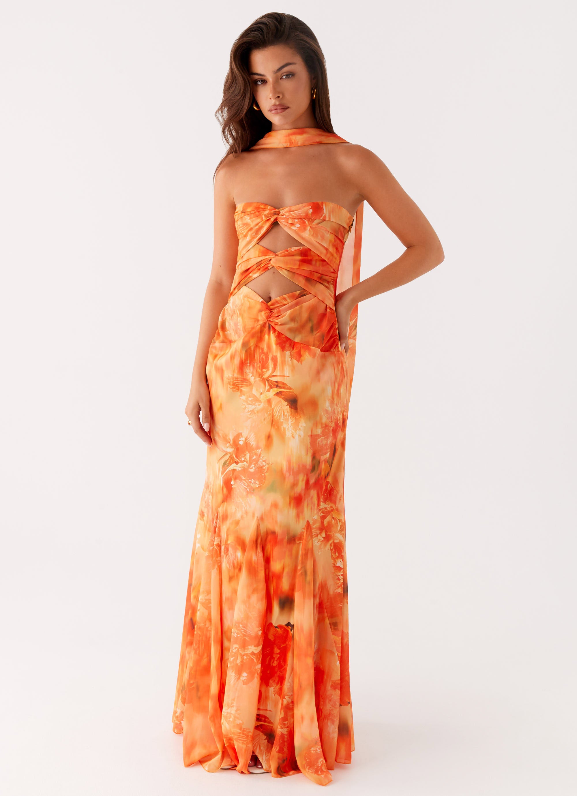 Melrose Satin Chiffon Maxi Dress