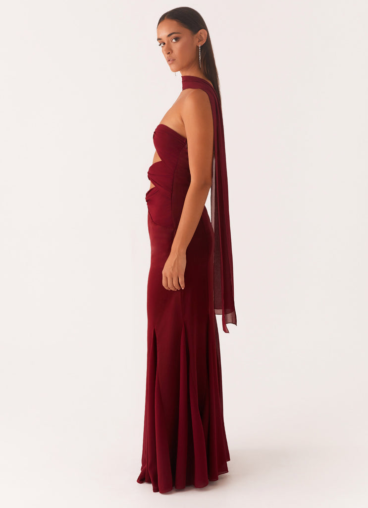 Melrose Satin Chiffon Maxi Dress - Deep Red Peppermayo US Melrose Satin Chiffon Maxi Dress - Deep Red Peppermayo US