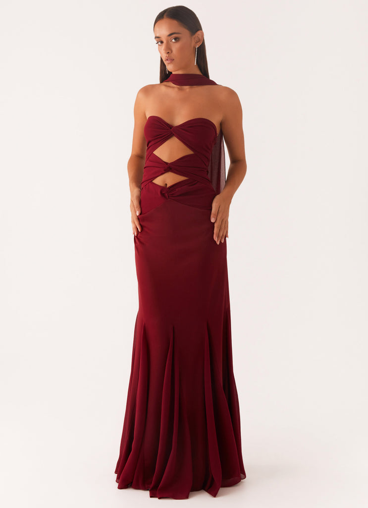 Melrose Satin Chiffon Maxi Dress - Deep Red Peppermayo US Melrose Satin Chiffon Maxi Dress - Deep Red Peppermayo US
