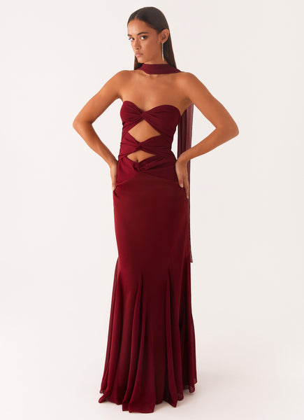 open lace back dress Melrose Satin Chiffon Maxi Dress