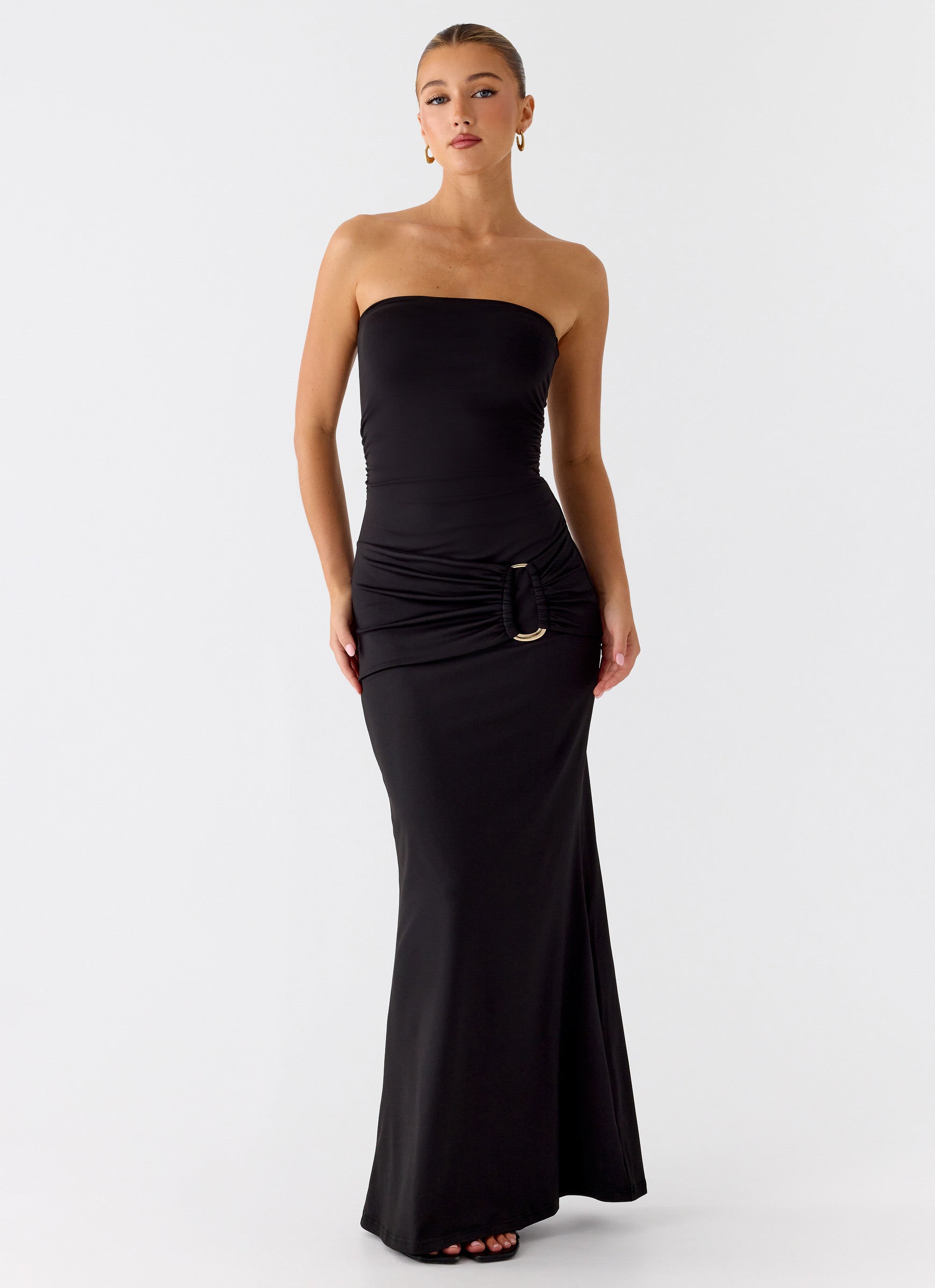Metal Heart Strapless Maxi Dress