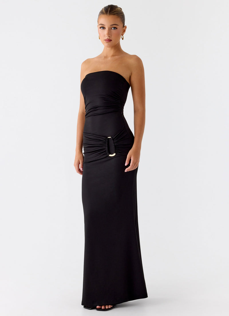 Metal Heart Strapless Maxi Dress - Black