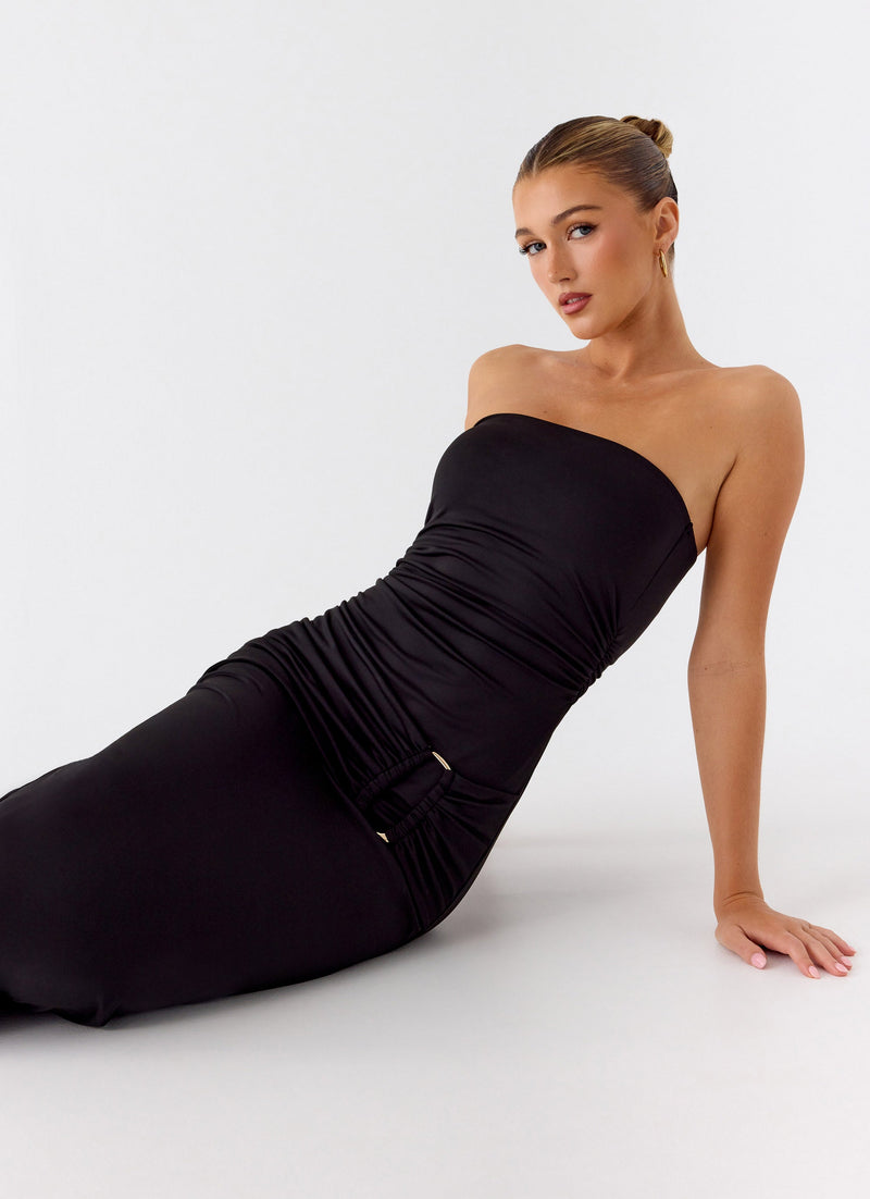 Metal Heart Strapless Maxi Dress - Black