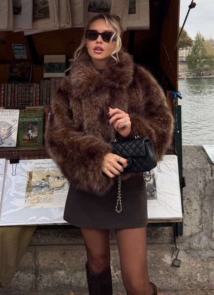 Miccy Cropped Faux Fur Coat - Chocolate – Peppermayo US