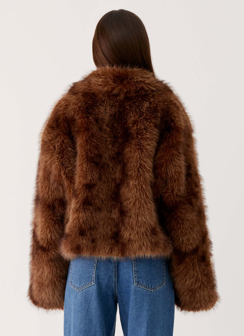 Miccy Cropped Faux Fur Coat - Chocolate