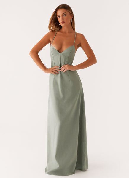 Middle Ground Linen Maxi Dress - Sage Peppermayo US Middle Ground Linen Maxi Dress - Sage Peppermayo US