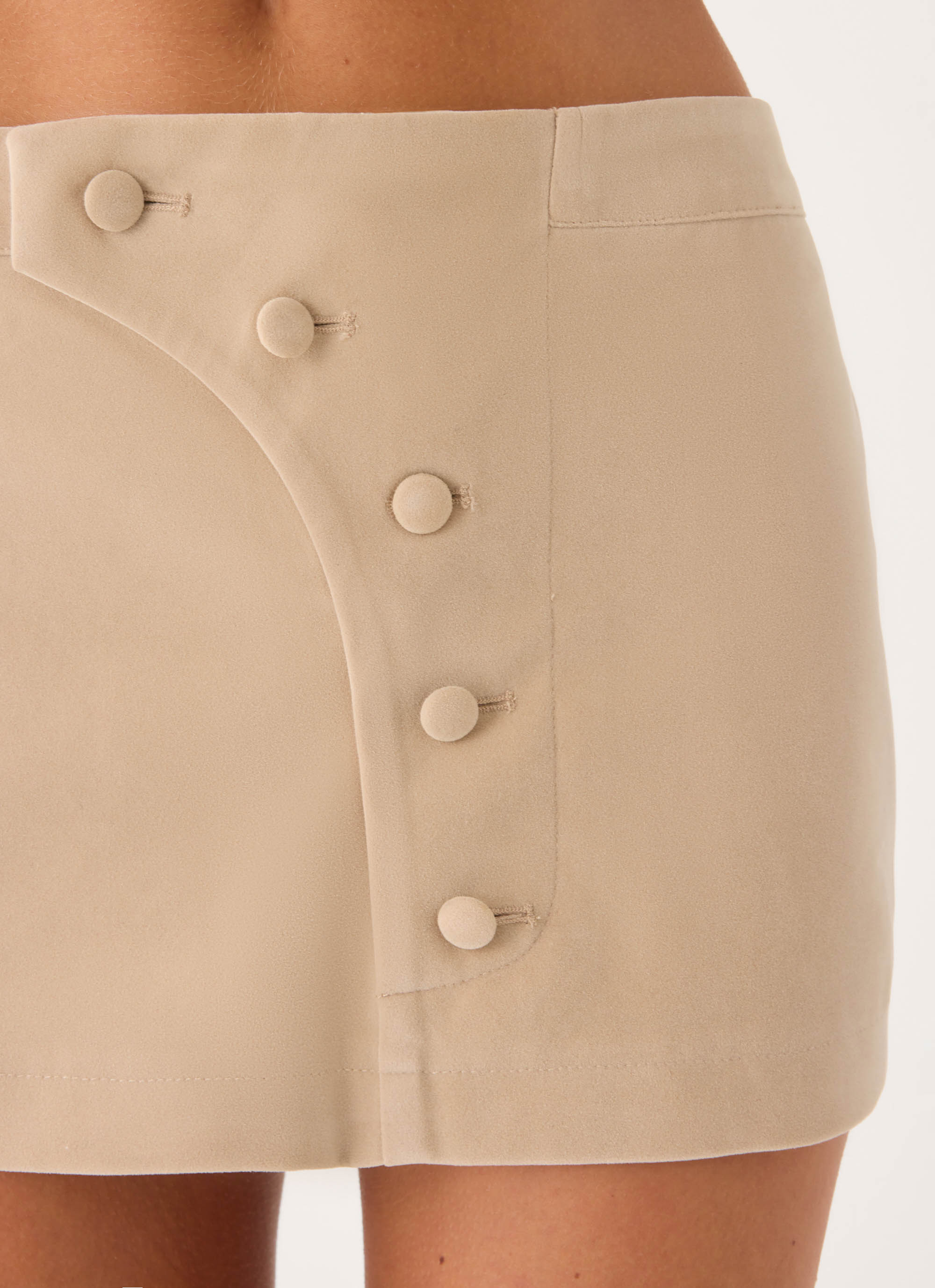 Milae Faux Suede Micro Mini Skirt - Beige – Peppermayo US