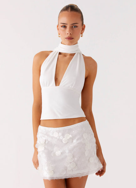 Milos Scarf Halter Neck Top - White – Peppermayo US