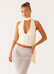 Milos Scarf Halter Neck Top - Yellow