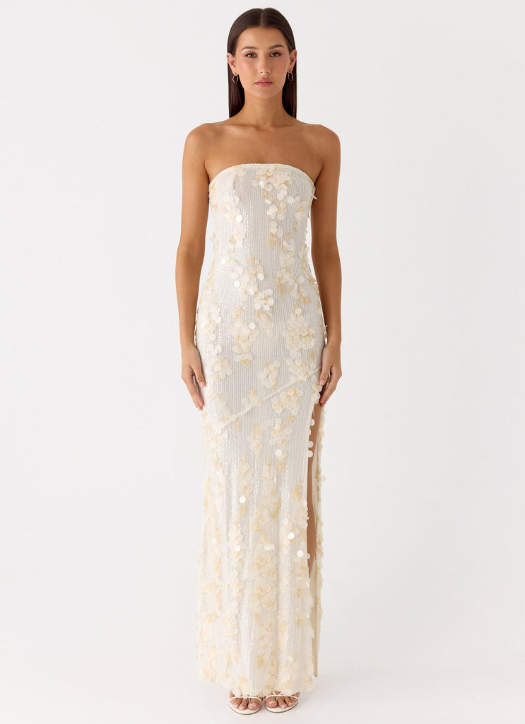 ivory sequin maxi dress Cream Floral Sequin Maxi Dress