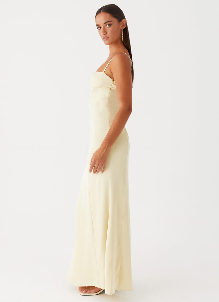 Womens Miss Bloom Maxi Dress in the colour Lemon in front of a light grey background