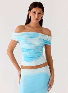 Moka Off Shoulder Top - Blooming Blue