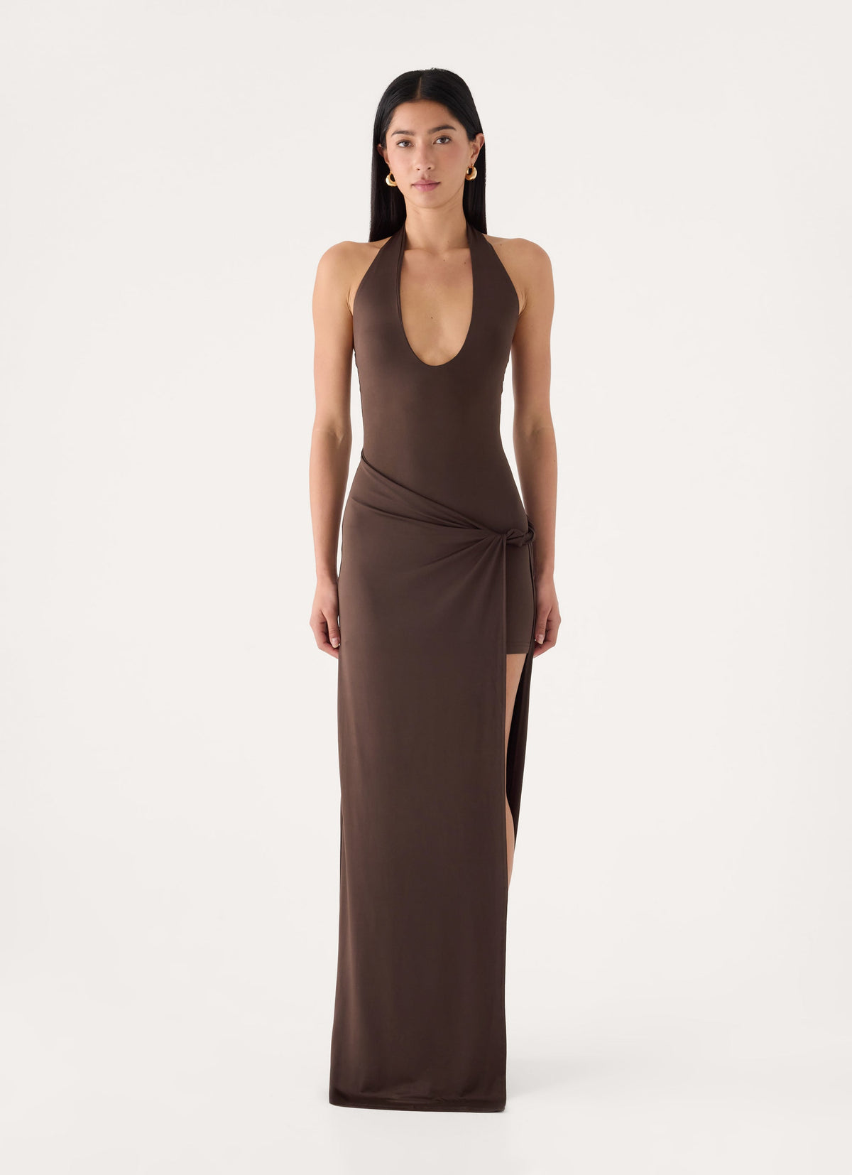 Monna Halter Wrap Maxi Dress - Chocolate