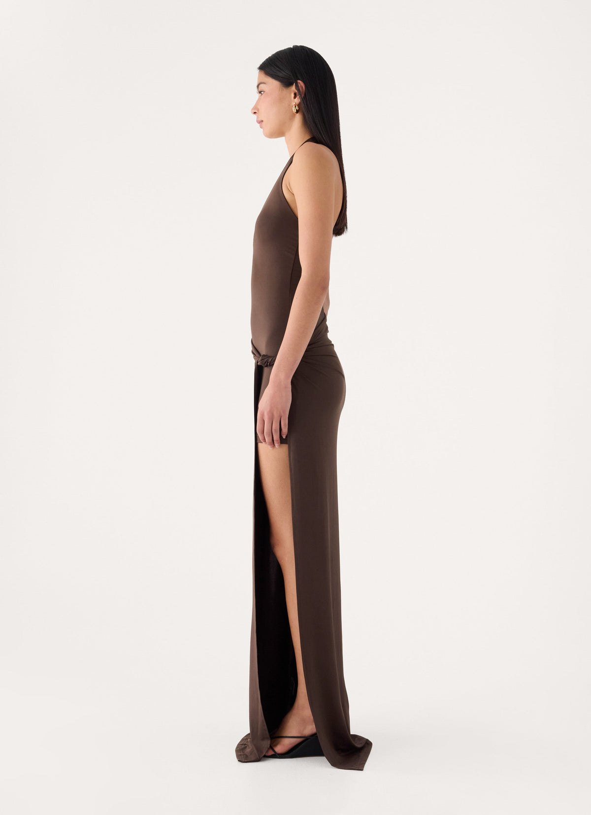 Monna Halter Wrap Maxi Dress - Chocolate