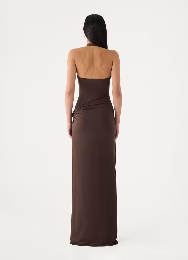 Monna Halter Wrap Maxi Dress - Chocolate