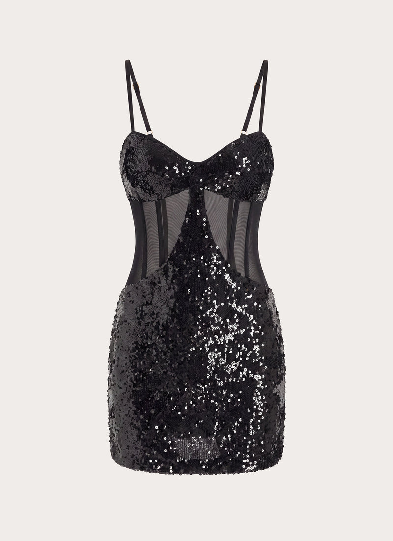 Monnise Sequin Corset Mini Dress - Black