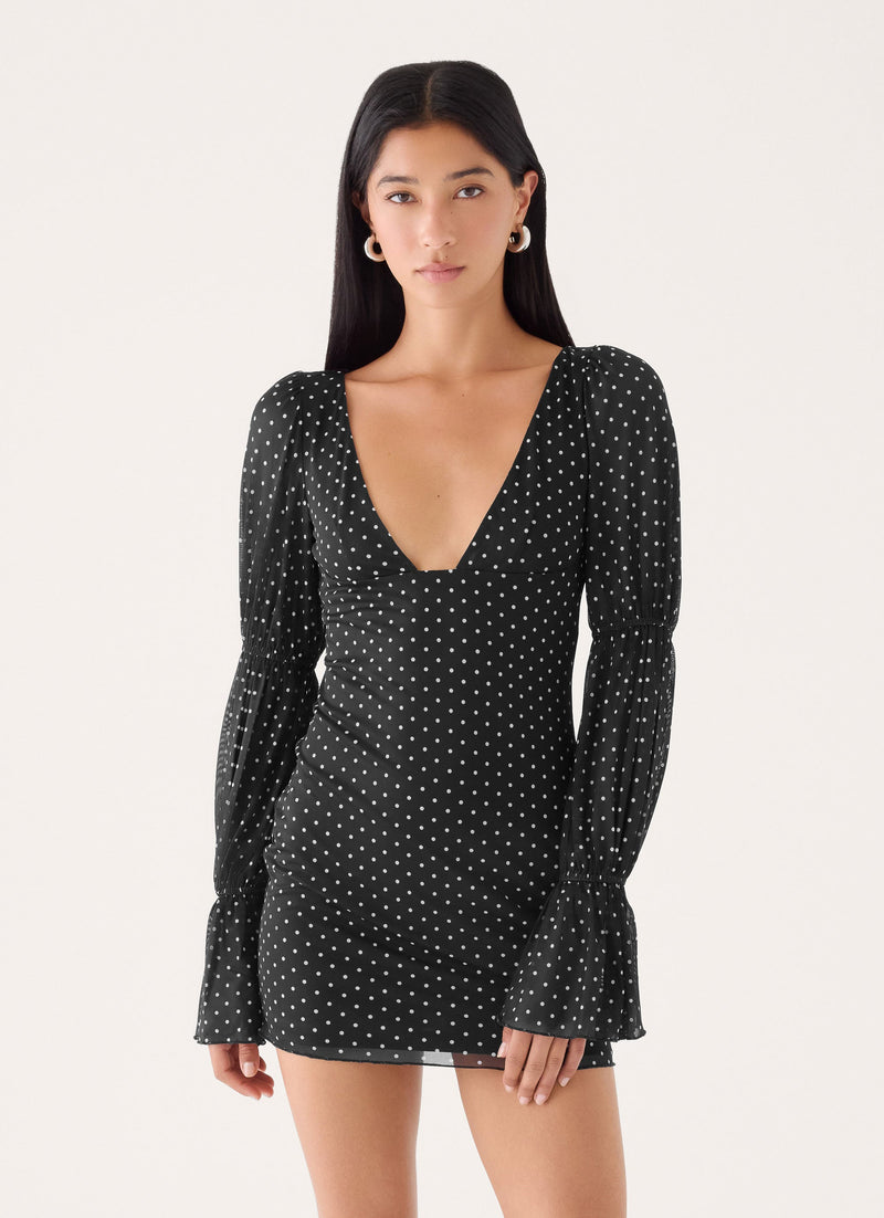 Moonlight Drive Mini Dress - Black Polka Dot